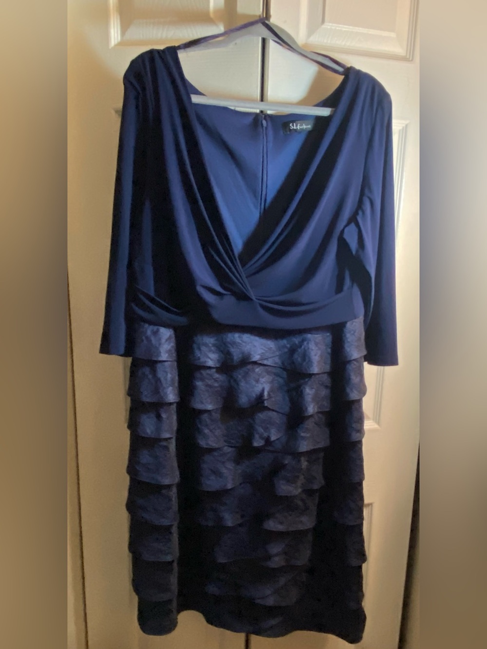 SL Fashions Deep Navy Blue Tiered Ruffle Long Sleeve Dress